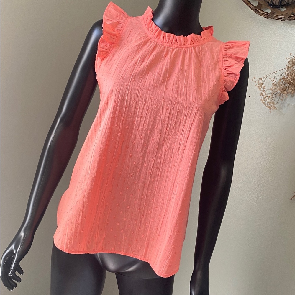 LOFT Salmon Sleeveless Ruffled Top